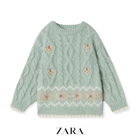Zara Other - ZARA Kids | Sea Green | JACQUARD CABLE KNIT SWEATER